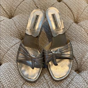 Manolo Blahnik silver kitten heeled sandals size 9